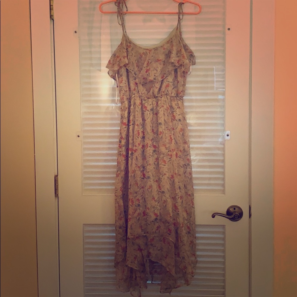 Midi floral summer dress with tied straps